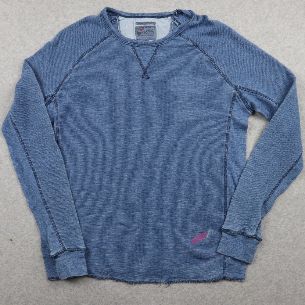 Lucky Brand‎ Shirt Mens Medium True Indigo Waffle Knit Thermal Blue Long Sleeve
